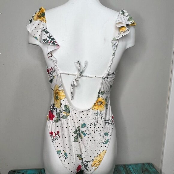 Unbranded Polka Dot Plunging Neckline Ruffle Floral Swimsuit - Picture 4 of 4